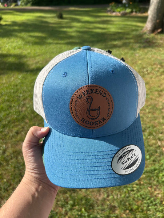 Blue hat with weekend hooker patch