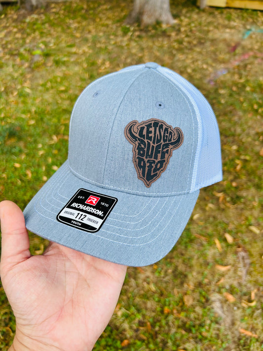 Youth grey hat with buffalo head patch
