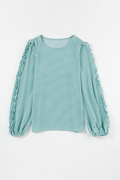 RTS: The Alice Ribbed & Ruffle Aqua Top-