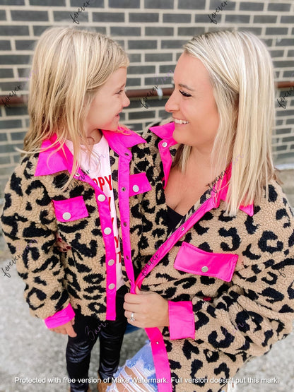 RTS: Leopard MOMMY AND ME Sherpa shacket-