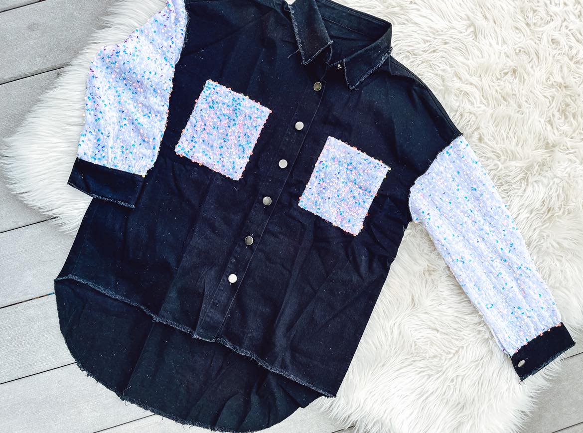 RTS: ARIA denim and Sequin Sleeve Shacket-