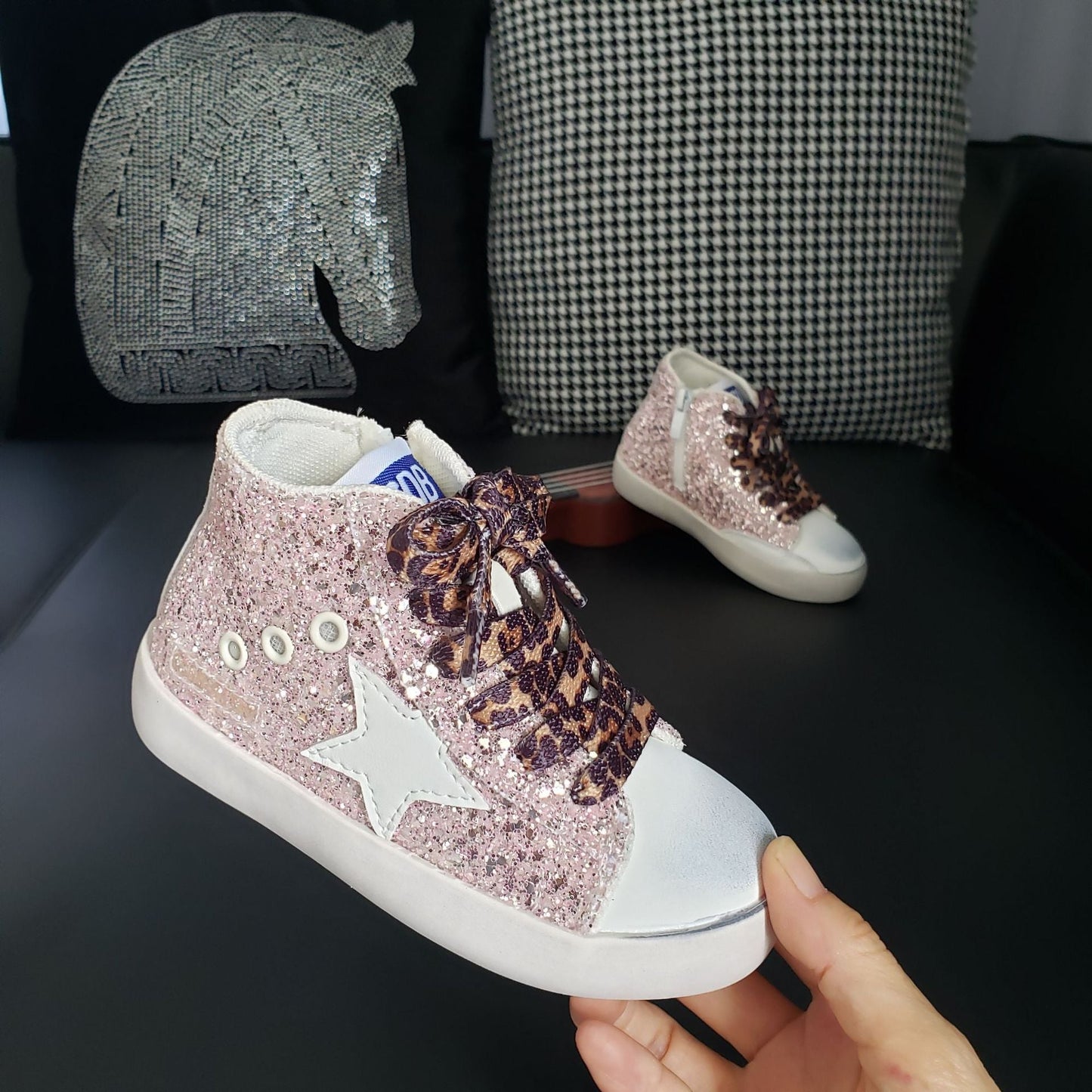 rts: High Top Star Sparkle and Leopard Tennis Shoe (high quality)-