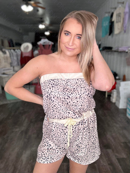 RTS: The Holly Strapless Leopard Romper-