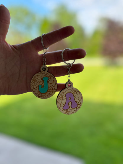 Boho initial keychain