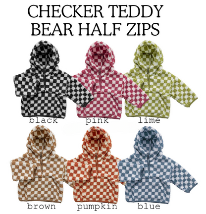 RTS: Checker Teddy Bear Half Zip-