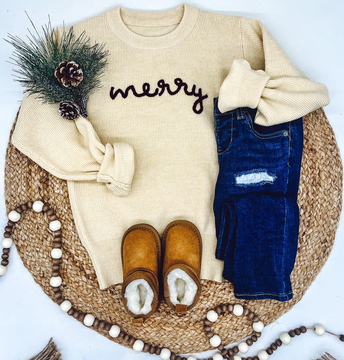 RTS: Rope Embroidered Merry Sweaters (adult and kid)!