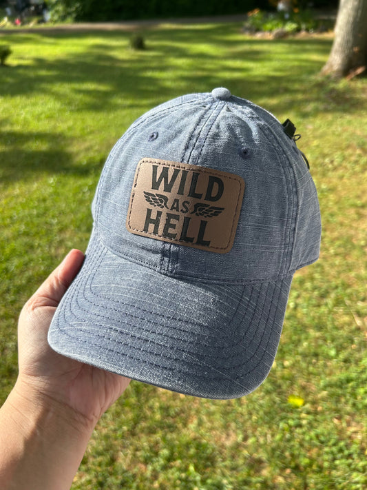 Blue hat with wild as hell patch