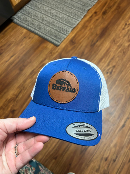 Royal blue hat with buffalo patch
