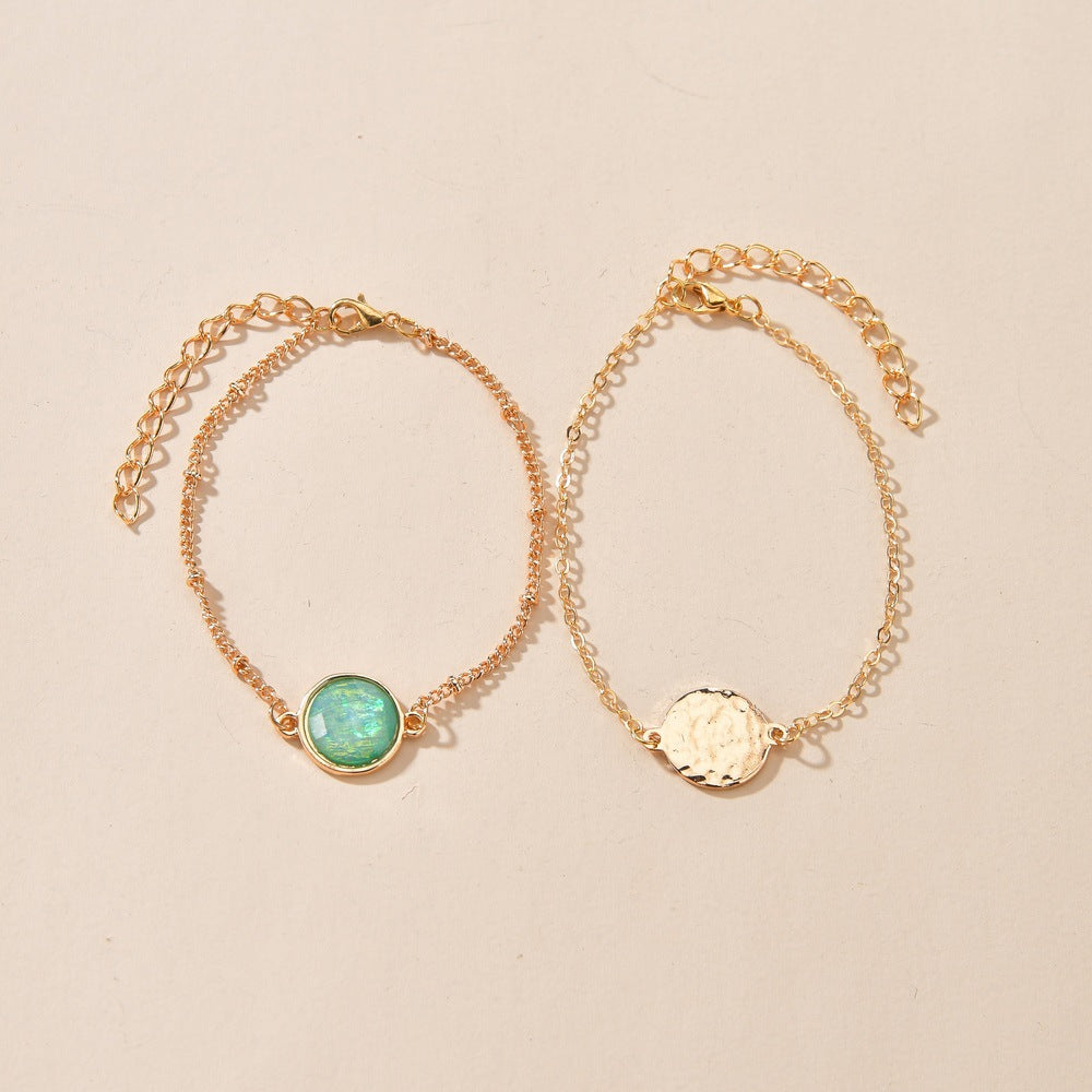 *RTS* Turquoise and Gold Hammered Pendant Bracelet Set