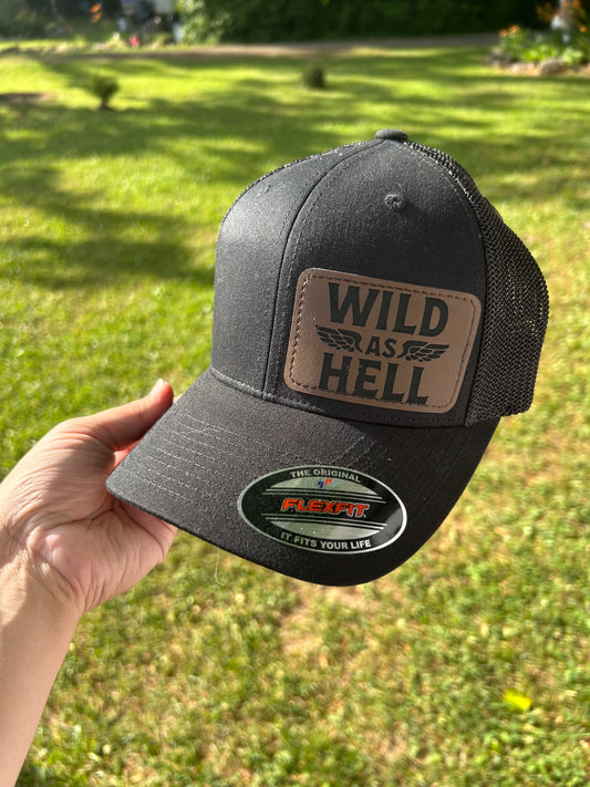Black fitted hat with wild as hell patch