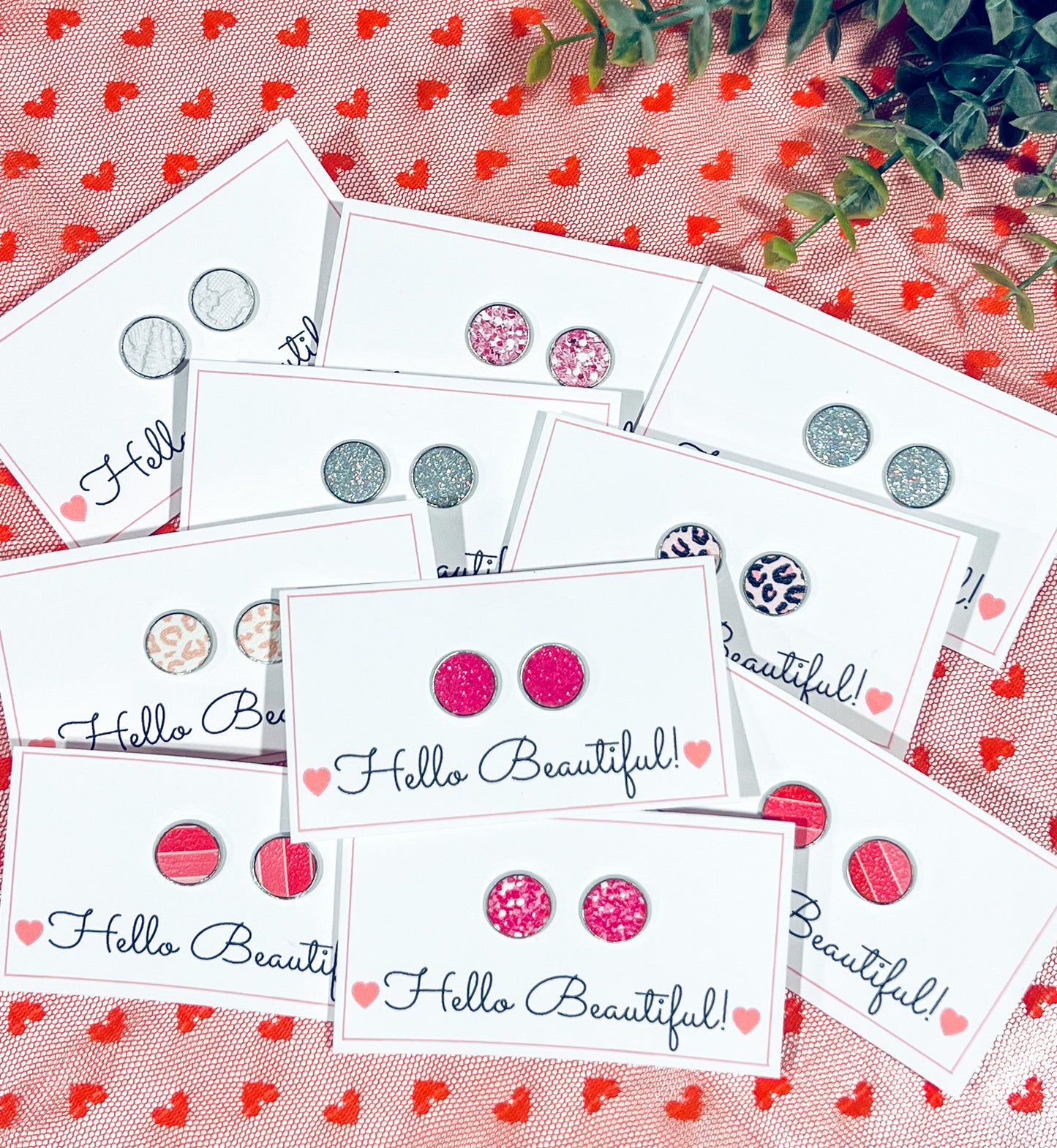 Pink Hello Beautiful Studs Pack