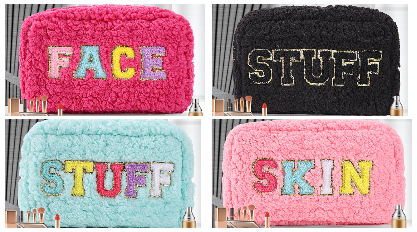 rts: Plush Chenille Letter Cosmetic Bag-