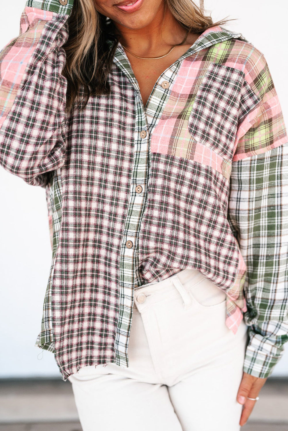 RTS: The Lizzy Plaid-block High Low Shirt-