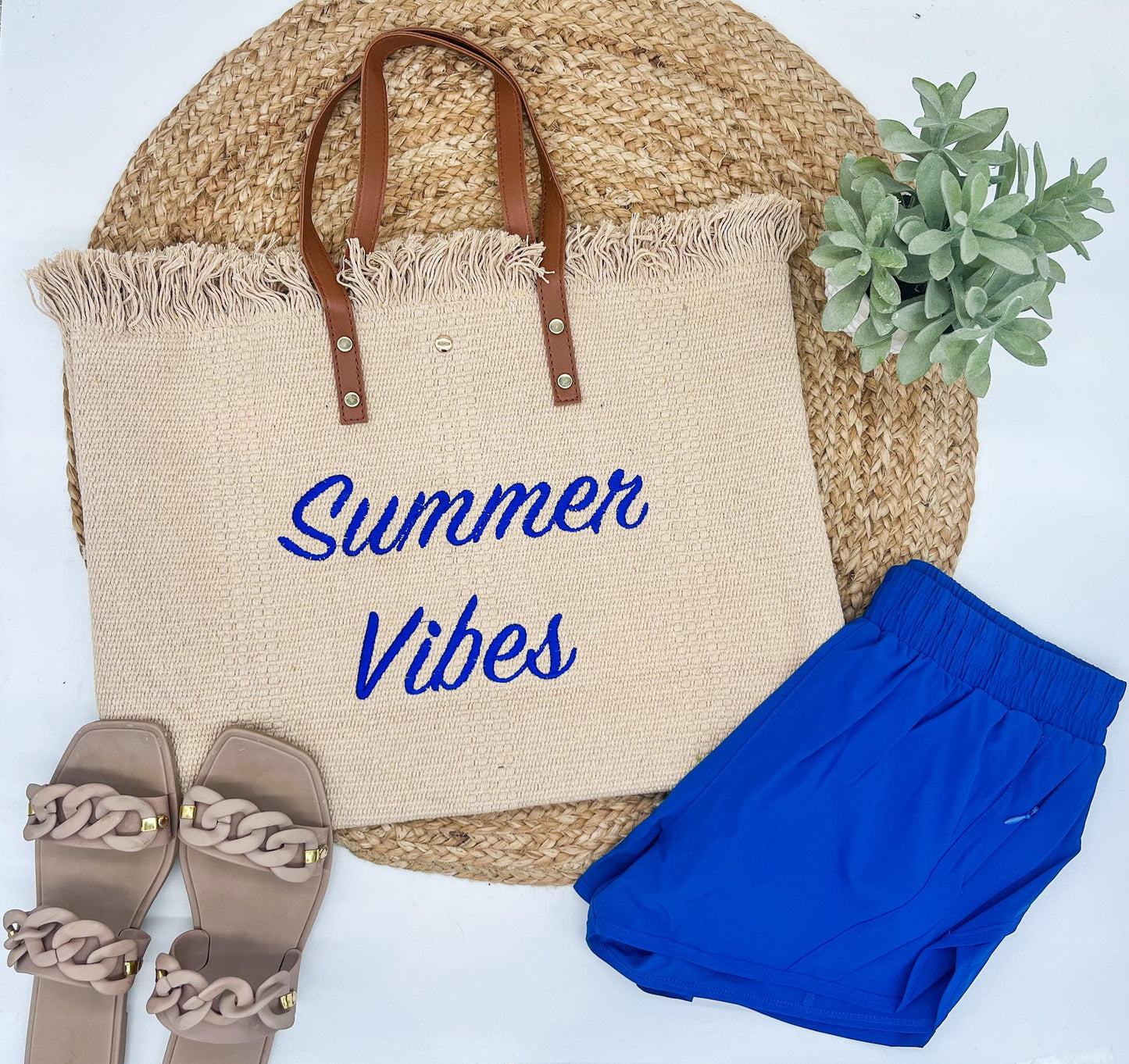 rts: Summer Vibes embroidered Knitted Canvas Tote-