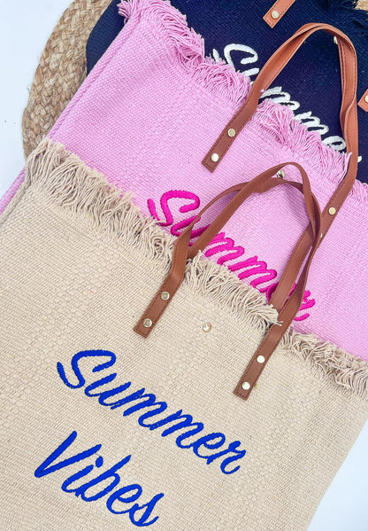 rts: Summer Vibes embroidered Knitted Canvas Tote-