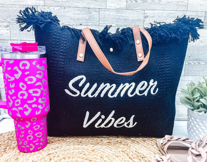 rts: Summer Vibes embroidered Knitted Canvas Tote-