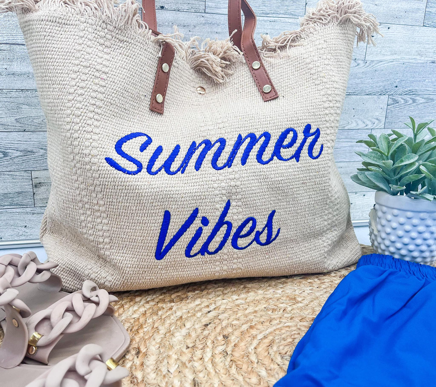 rts: Summer Vibes embroidered Knitted Canvas Tote-