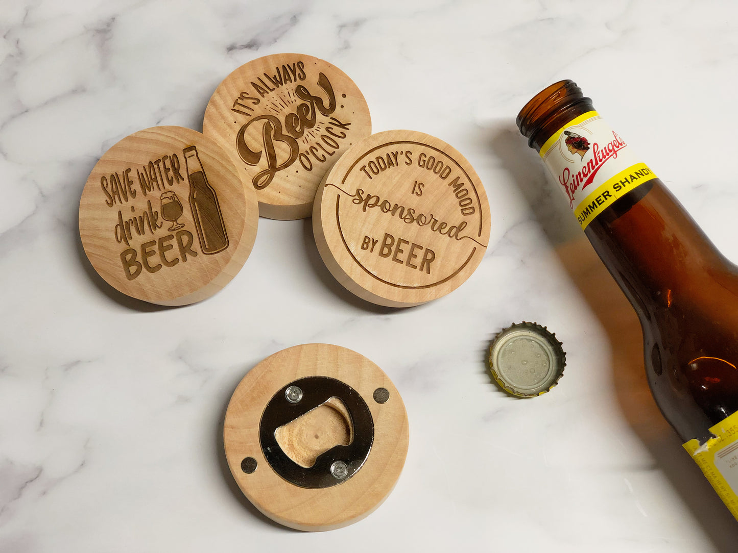 Wood magnetic bottle opener